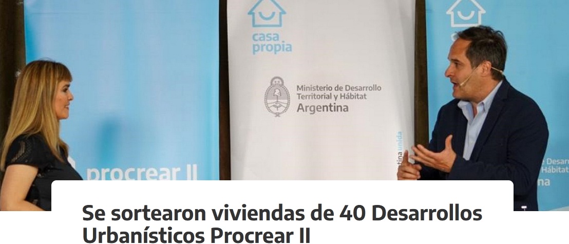 Se sortearon viviendas de 40 Desarrollos Urbanísticos Procrear II